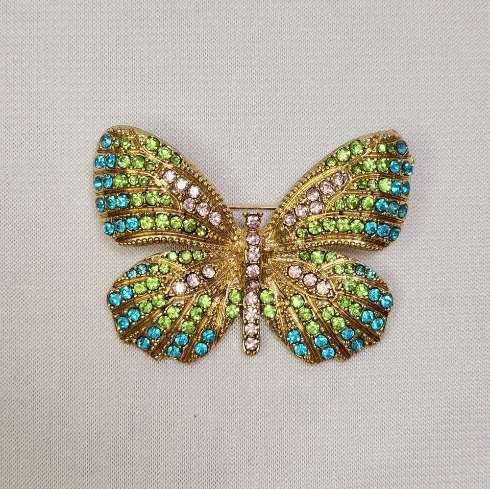 Monet Crystal Butterfly Vintage Brooch Pin